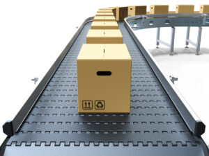 cardboard,boxes,on,conveyor,belt,white,background,3d,rendering