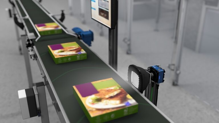 Conveyor belt with food products