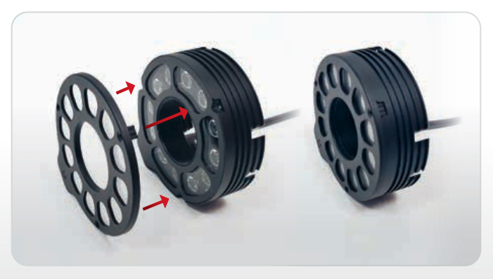 Modular M-TRING ring light with angle changers. Easy to install