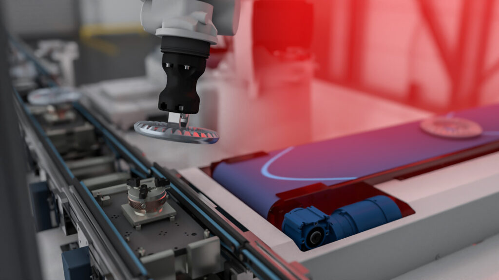 Essential EBAR+ bar light used in pick and place inspection of gear during manufacturing process