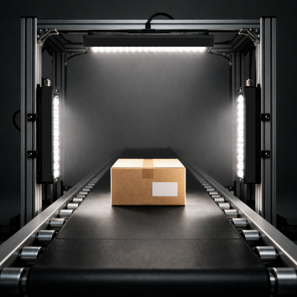 HPS Bar lights used in a scan tunnel machine vision system for high speed inspections on large conveyor systems