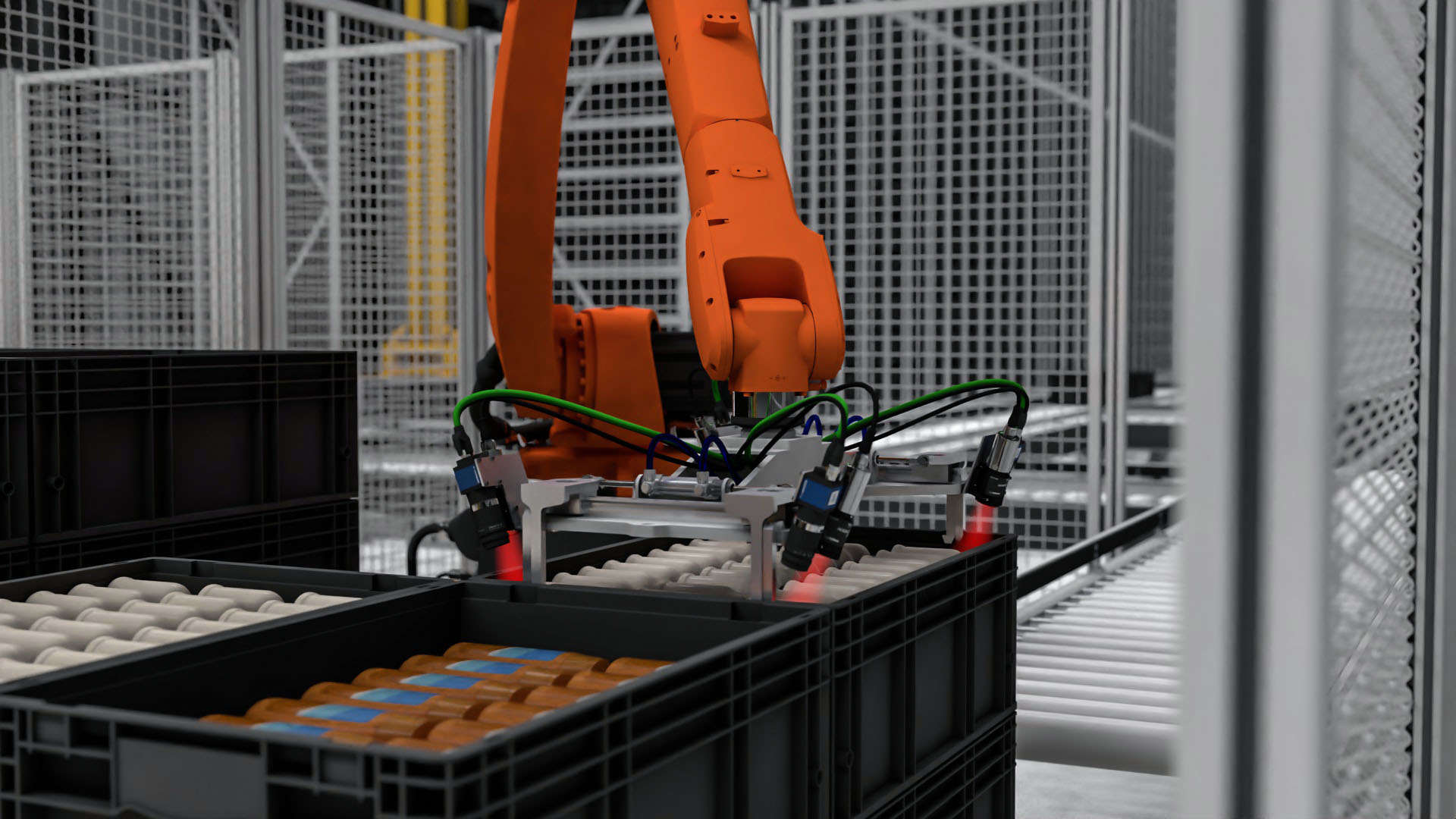tiny lights for identification of grip holes for robot arms in logistics