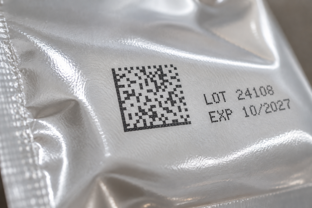 clean matte data matrix on silver pouch